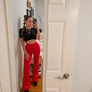 Revice red leather pants with star design on butt